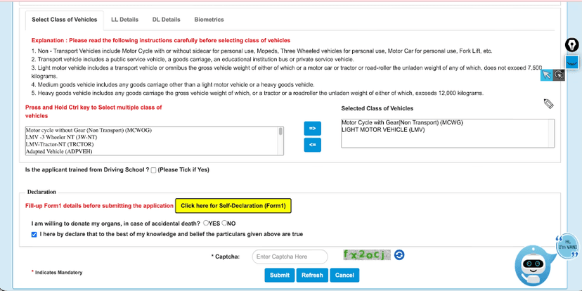 Step 4: Select Class of Vehicles