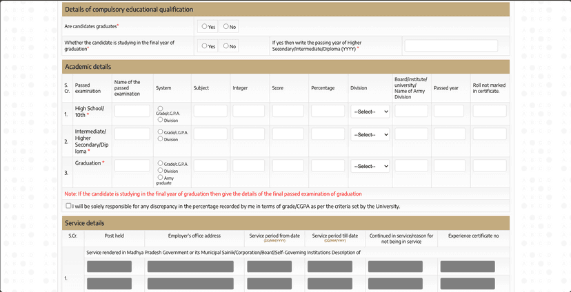 Step 3: Educational Qualification & Service Details