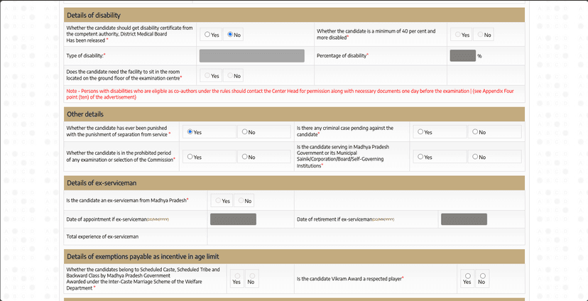 Step 2: Disability, Other Details & Ex-Serviceman Information