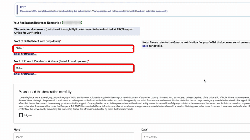 Step 7: Document Selection & Submit