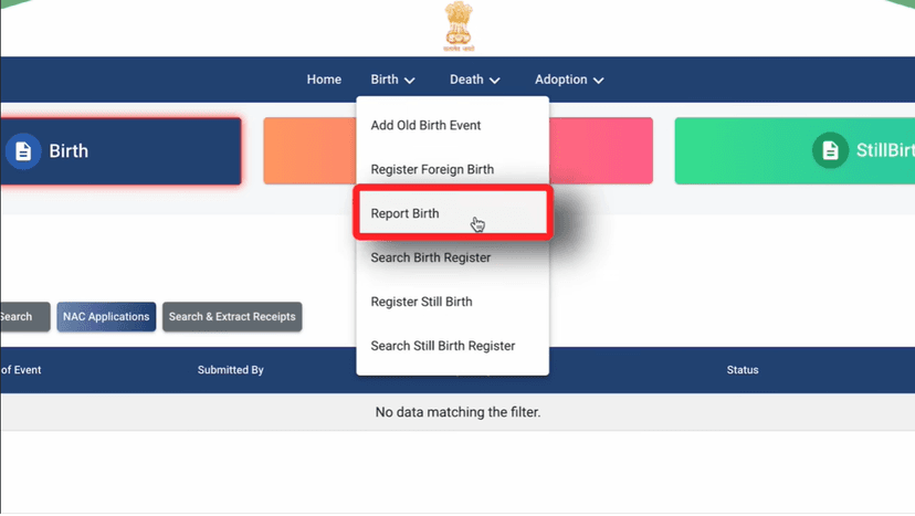 Step 2: Report Birth